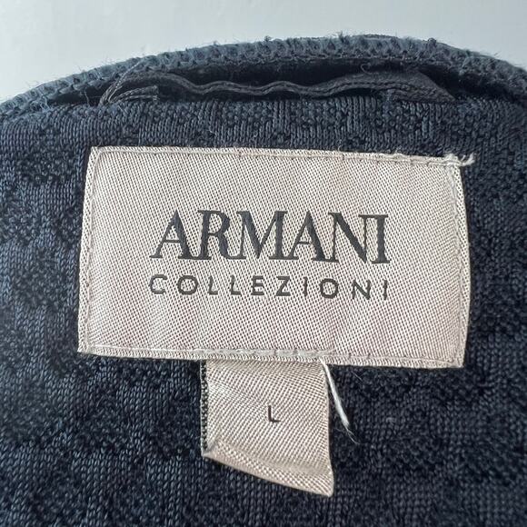 Armani Collezioni Navy Blue Mens Jacket Diamond Cut Shoulder Mock Neck Sz Large - Picture 8 of 9